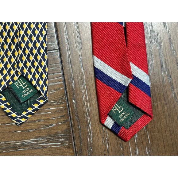 Lauren Ralph Lauren Mens Silk Neck Ties Lot of 2 Hand Sewn Red Black Blue - Picture 6 of 9